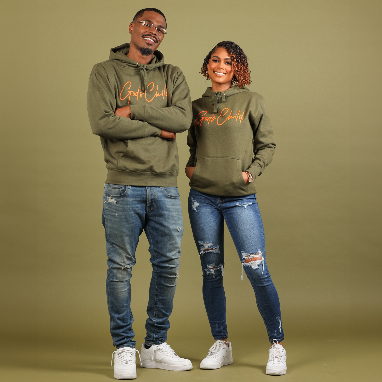 God`s Child "Big Signature" Fleece Pullover Hoodie (Army)