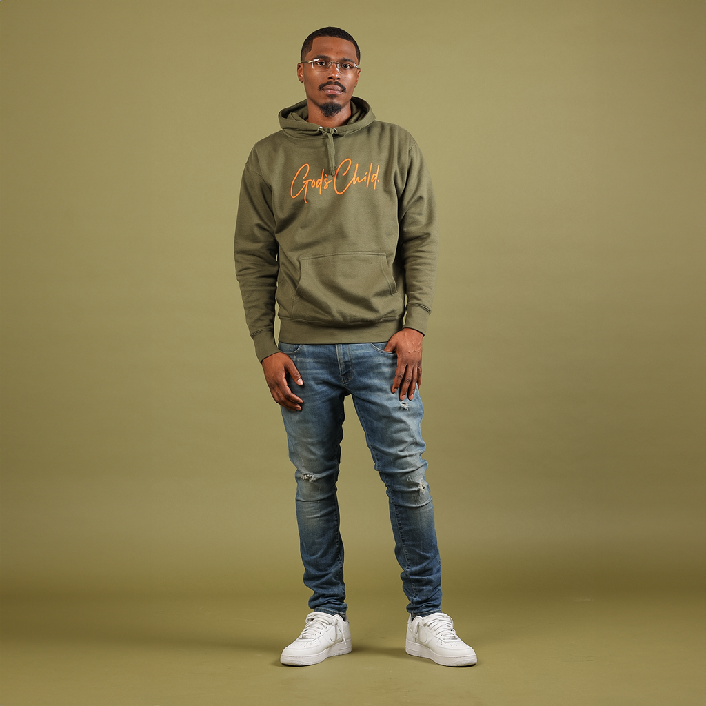 God`s Child "Big Signature" Fleece Pullover Hoodie (Army)