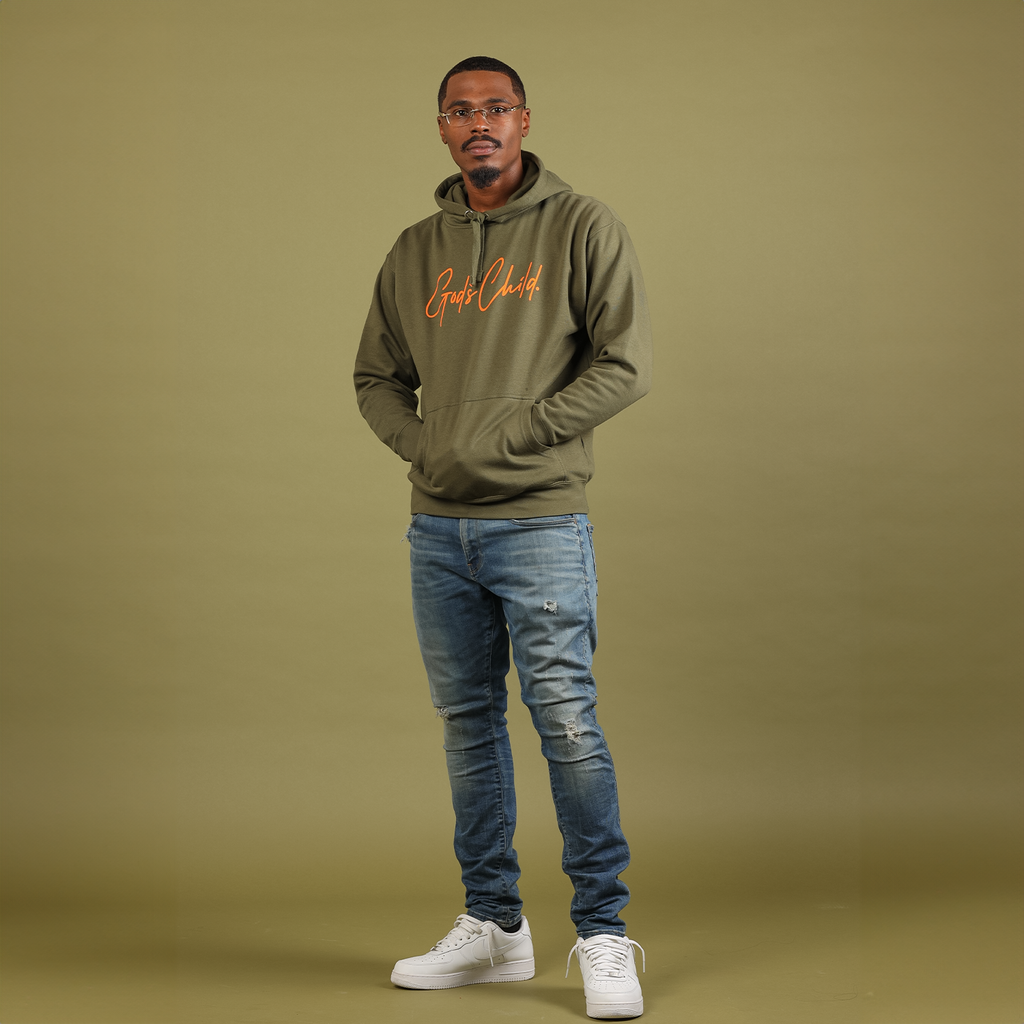 God`s Child "Big Signature" Fleece Pullover Hoodie (Army)