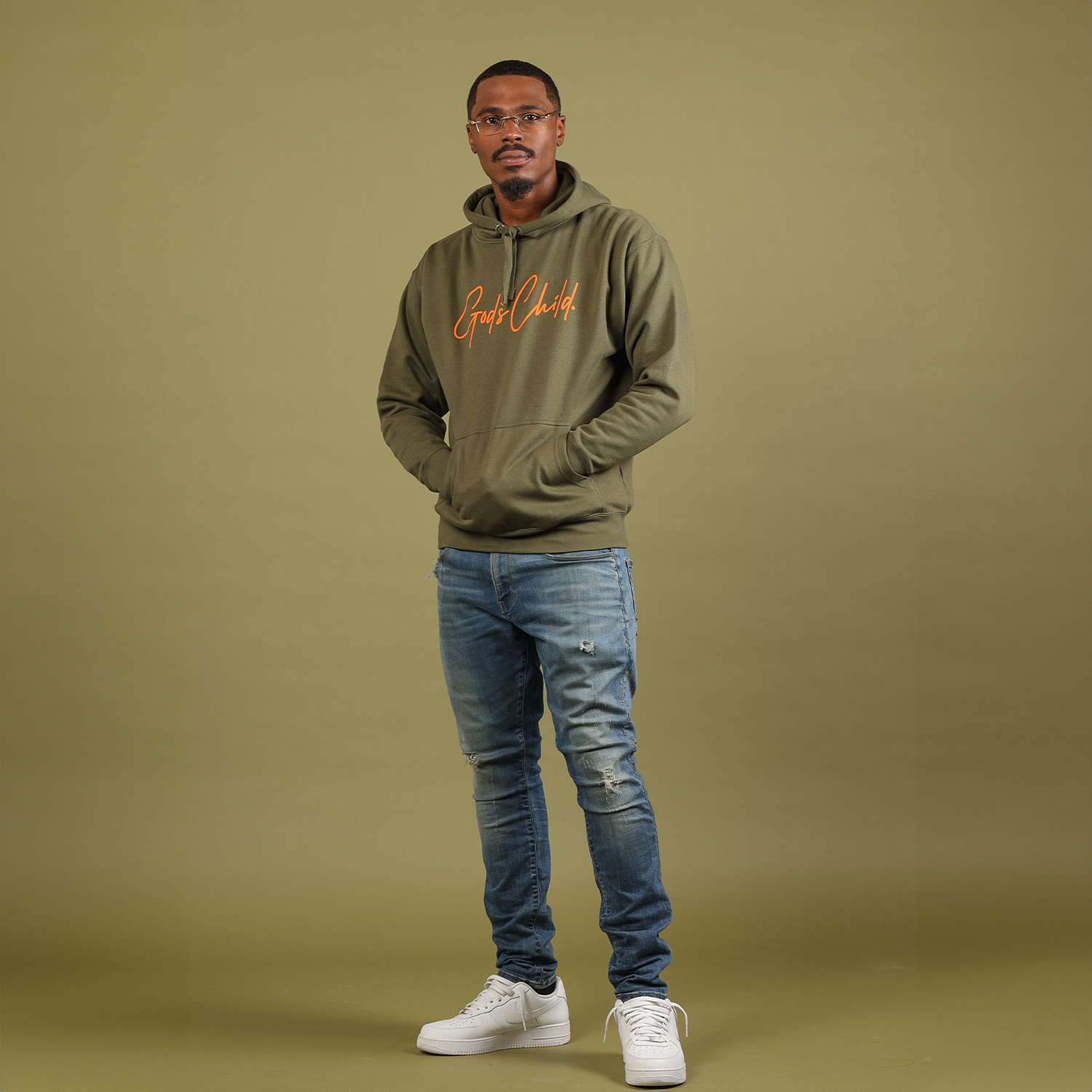 God`s Child "Big Signature" Fleece Pullover Hoodie (Army)