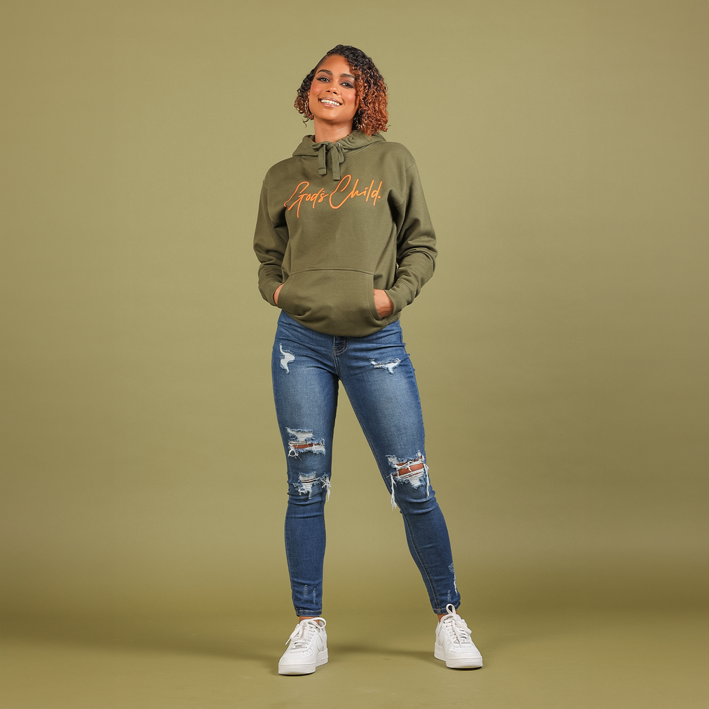 God`s Child "Big Signature" Fleece Pullover Hoodie (Army)