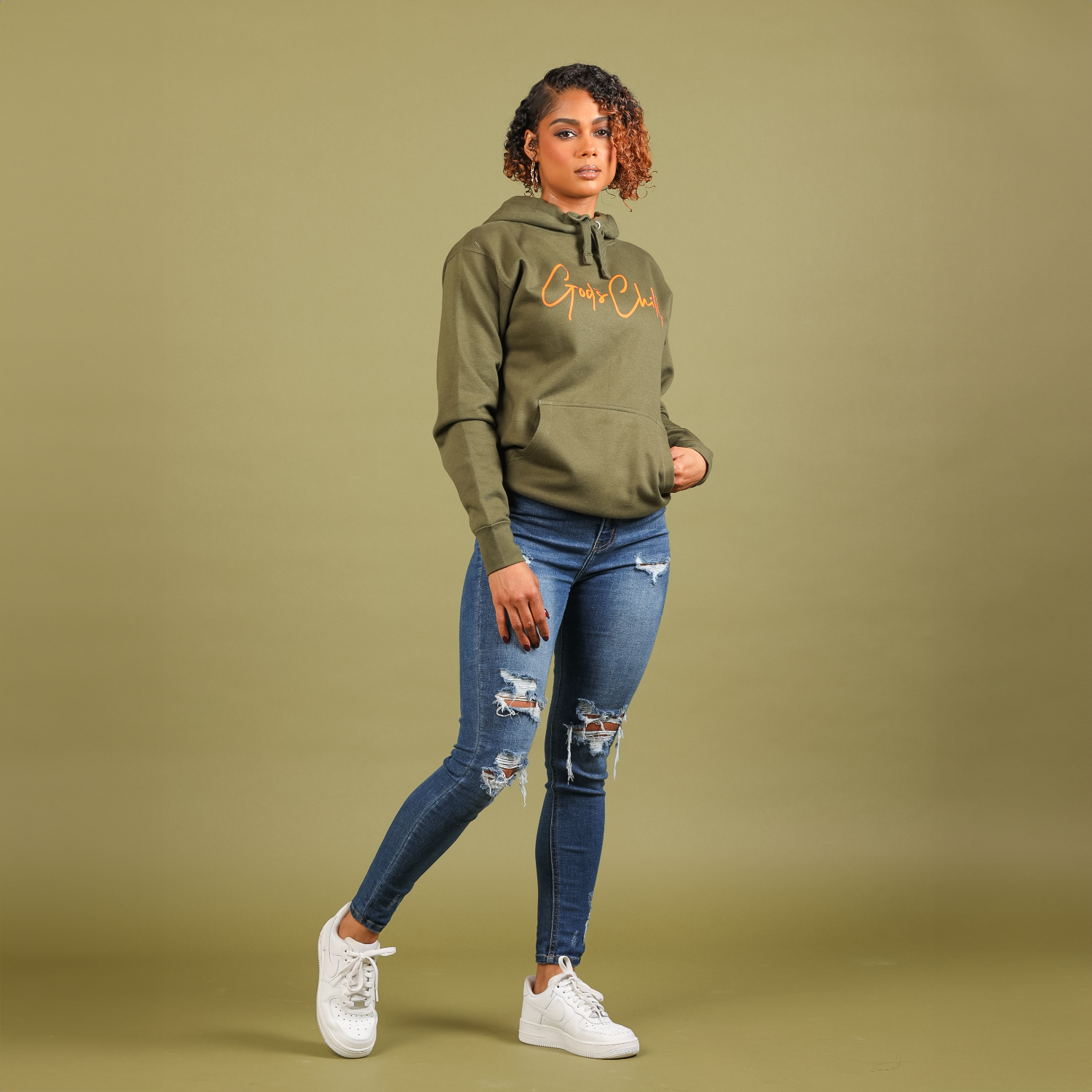 God`s Child "Big Signature" Fleece Pullover Hoodie (Army)