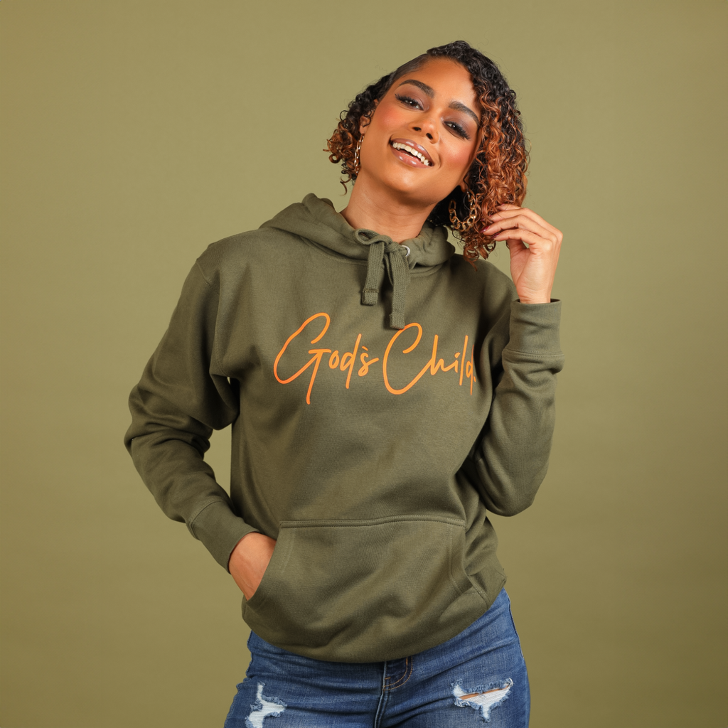 God`s Child "Big Signature" Fleece Pullover Hoodie (Army)
