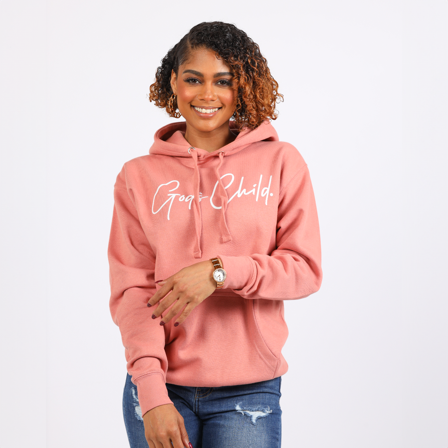 God`s Child "Big Signature" Fleece Pullover Hoodie (Dusty Rose)