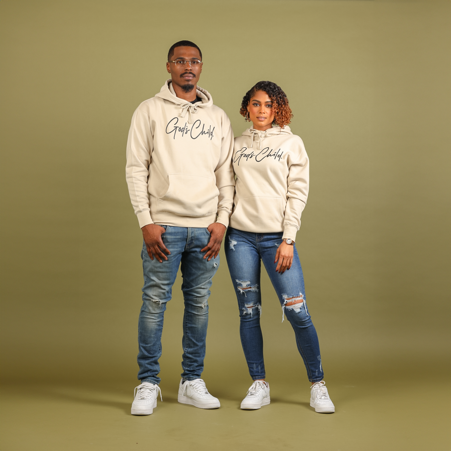 God`s Child "Big Signature" Fleece Pullover Hoodie (Off White)