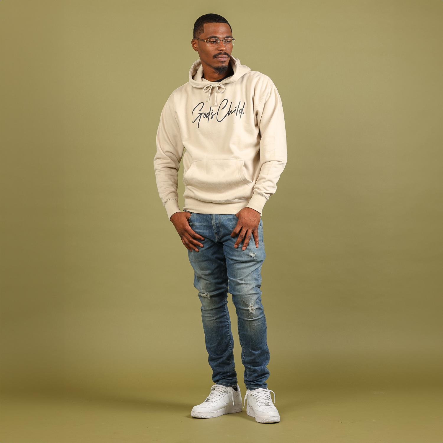 God`s Child "Big Signature" Fleece Pullover Hoodie (Off White)