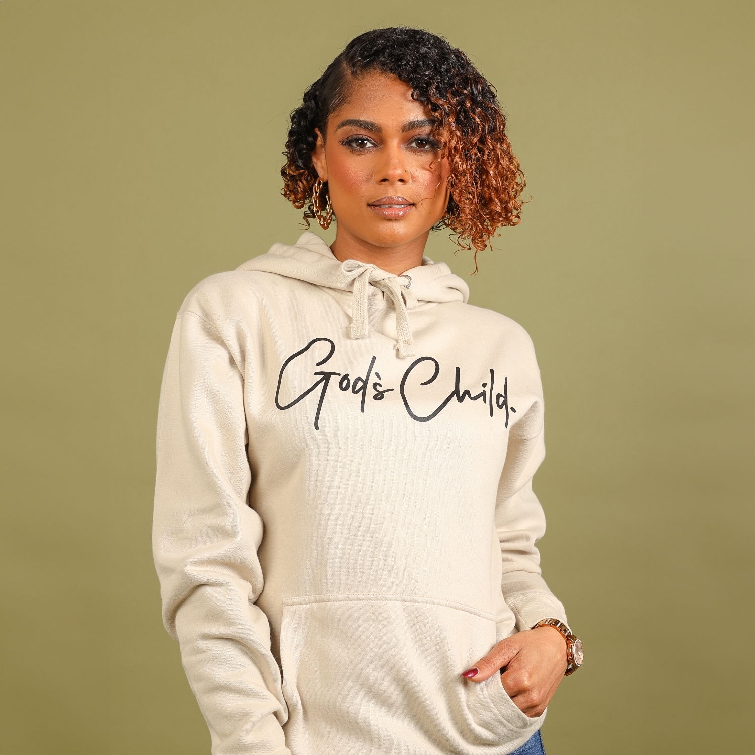 God`s Child "Big Signature" Fleece Pullover Hoodie (Off White)