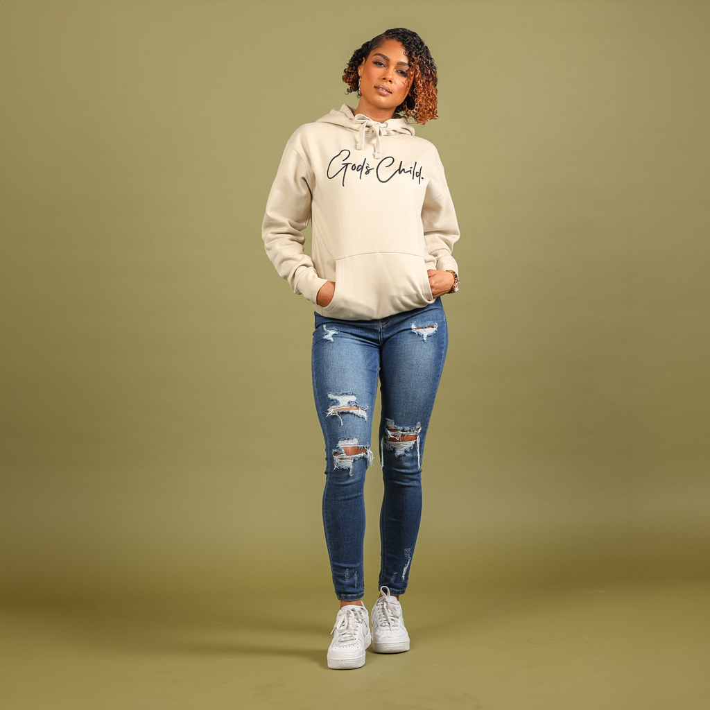 God`s Child "Big Signature" Fleece Pullover Hoodie (Off White)