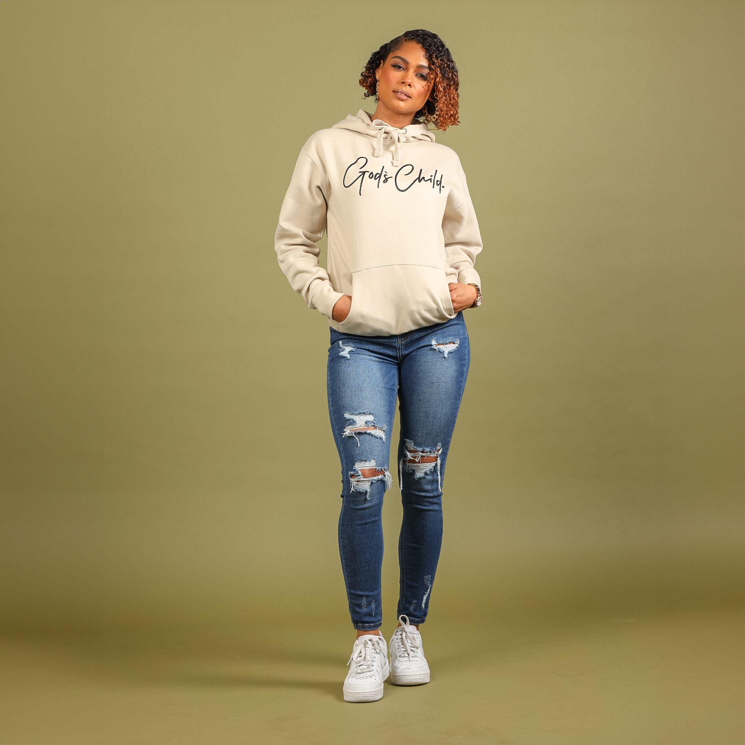 God`s Child "Big Signature" Fleece Pullover Hoodie (Off White)