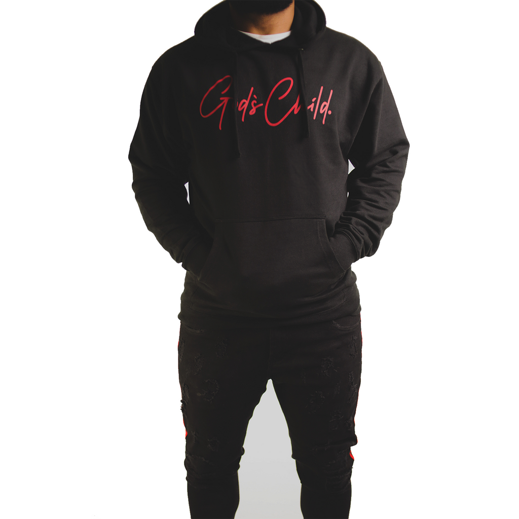 God`s Child "Big Signature" Fleece Pullover Hoodie (Black & Red)