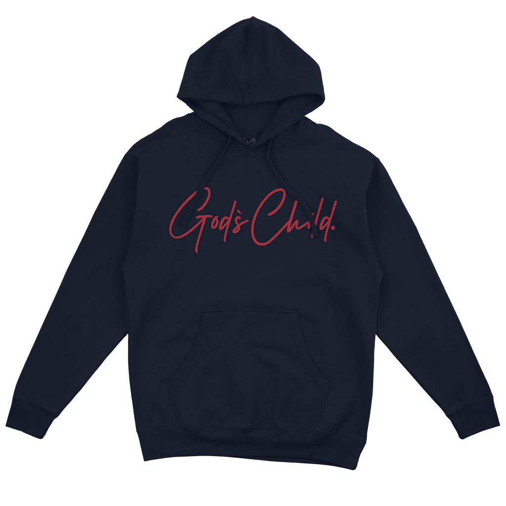 God`s Child "Big Signature" Fleece Pullover Hoodie (Navy Blue & Red)